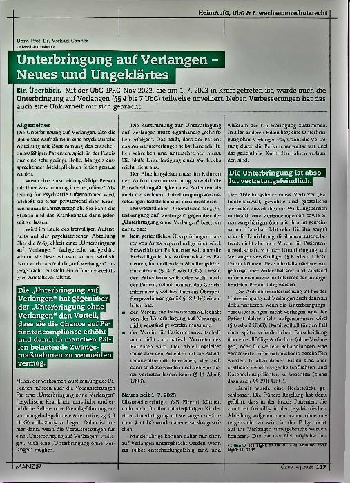 Vorschauseite 1: Unterbringung auf Verlangen Neues und Ungeklärtes
