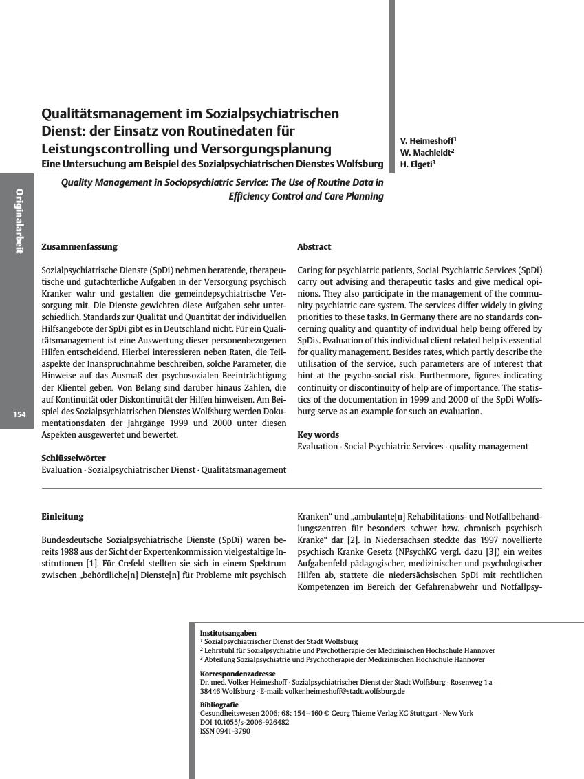 Vorschauseite 1: Qualitätsmanagement im Sozialpsychiatrischen Dienst: der Einsatz von Routinedaten für Leistungscontrolling und Versorgungsplanung