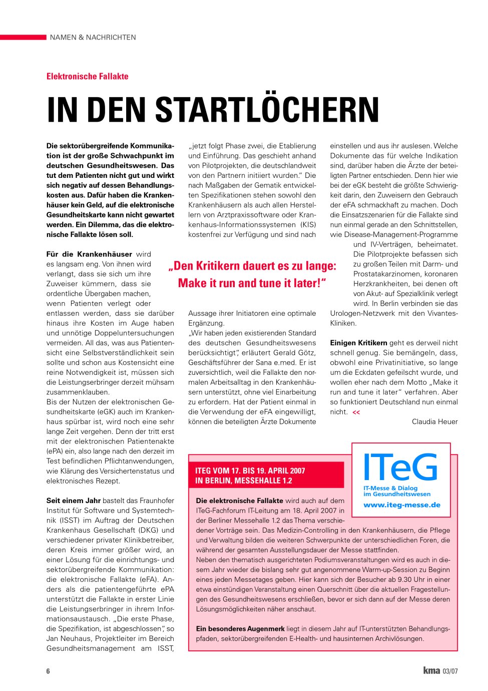 Vorschauseite 1: In den Startlöchern