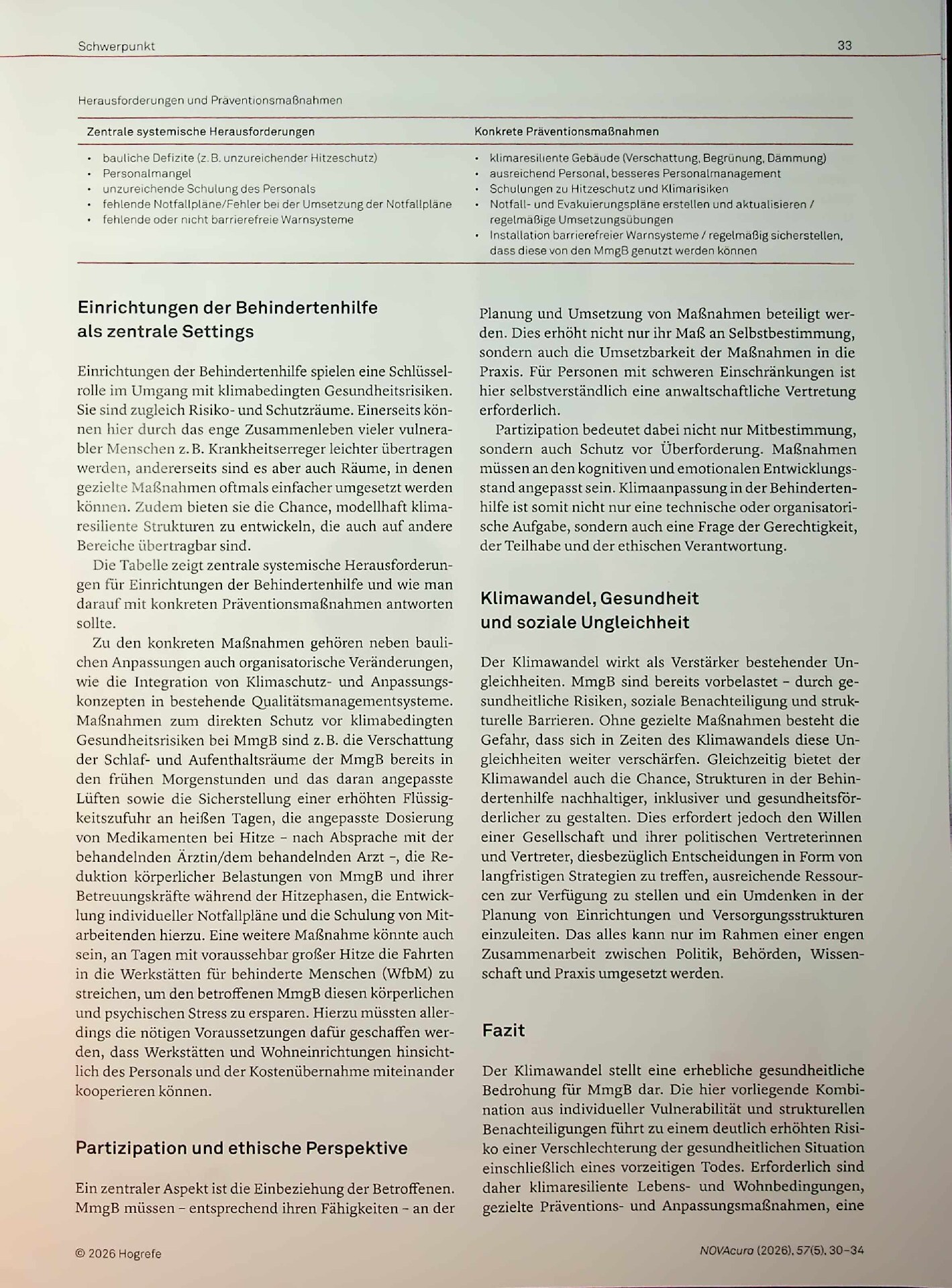 Vorschauseite 4: Der Klimawandel als gesundheitliche Bedrohung von Menschen mit geistiger Behinderung
