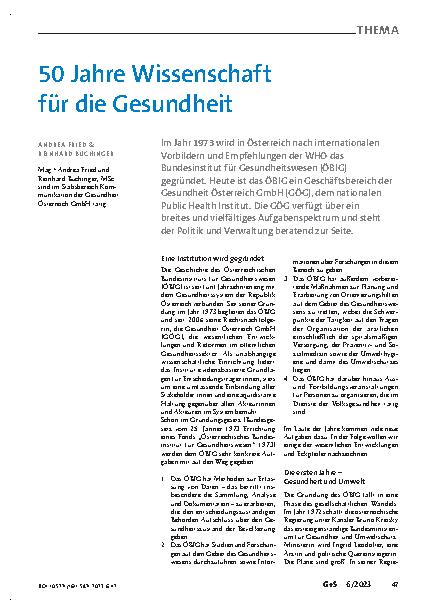 Vorschauseite 1: 50 Jahre Wissenschaft für die Gesundheit