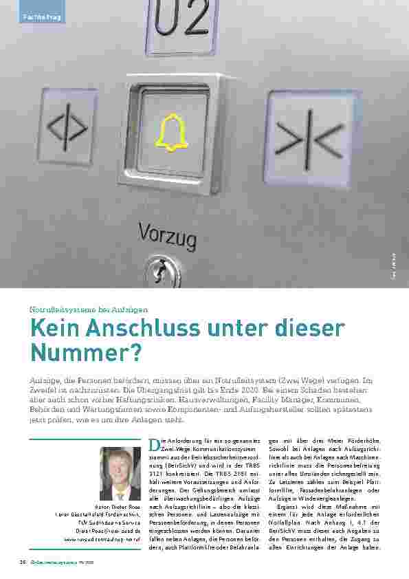 Vorschauseite 1: Notrufleitsysteme bei Aufzügen. Kein Anschluss unter dieser Nummer?