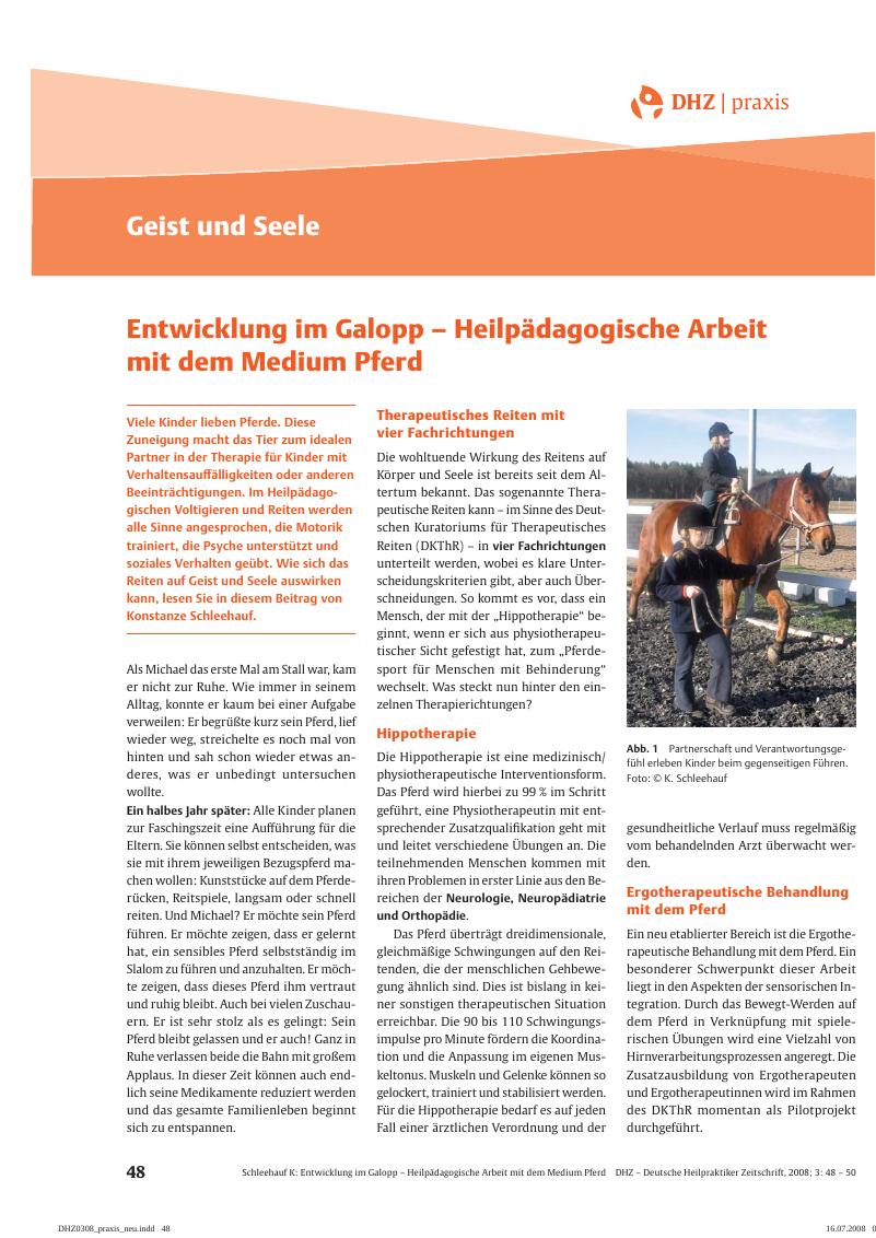 Vorschauseite 1: Entwicklung im Galopp – Heilpädagogische Arbeit mit dem Medium Pferd