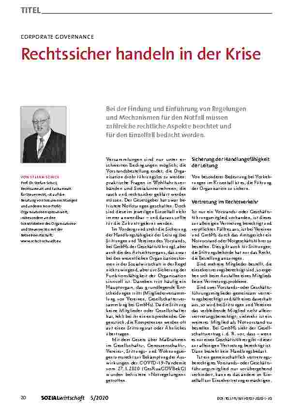 Vorschauseite 1: CORPORATE GOVERNANCE Rechtssicher handeln in der Krise