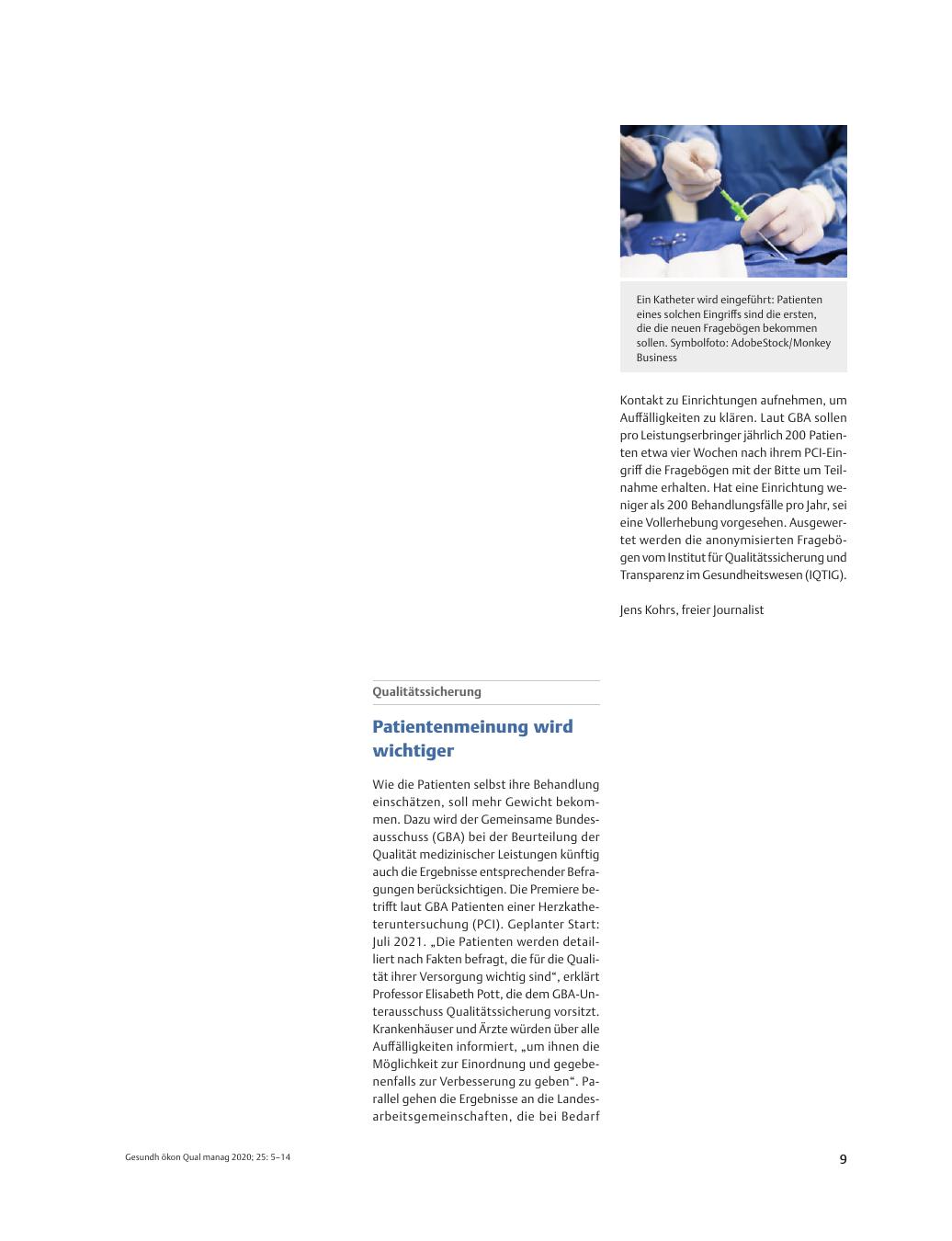 Vorschauseite 1: Qualitätssicherung - Patientenmeinung wird wichtiger