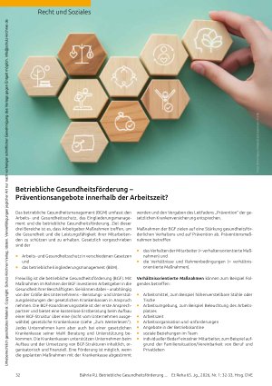 Vorschauseite 1: Betriebliche Gesundheitsförderung – Präventionsangebote innerhalb der Arbeitszeit?