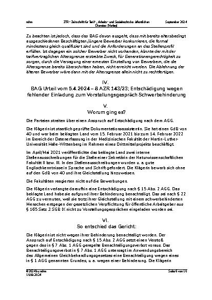 Vorschauseite 6: Aus der Praxis für die Praxis: Aktuelle Entscheidungen zum AGG
