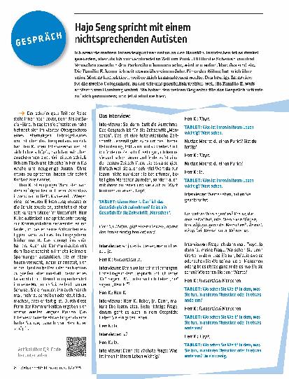 Vorschauseite 1: Hajo Seng spricht mit einem nichtsprechenden Autisten