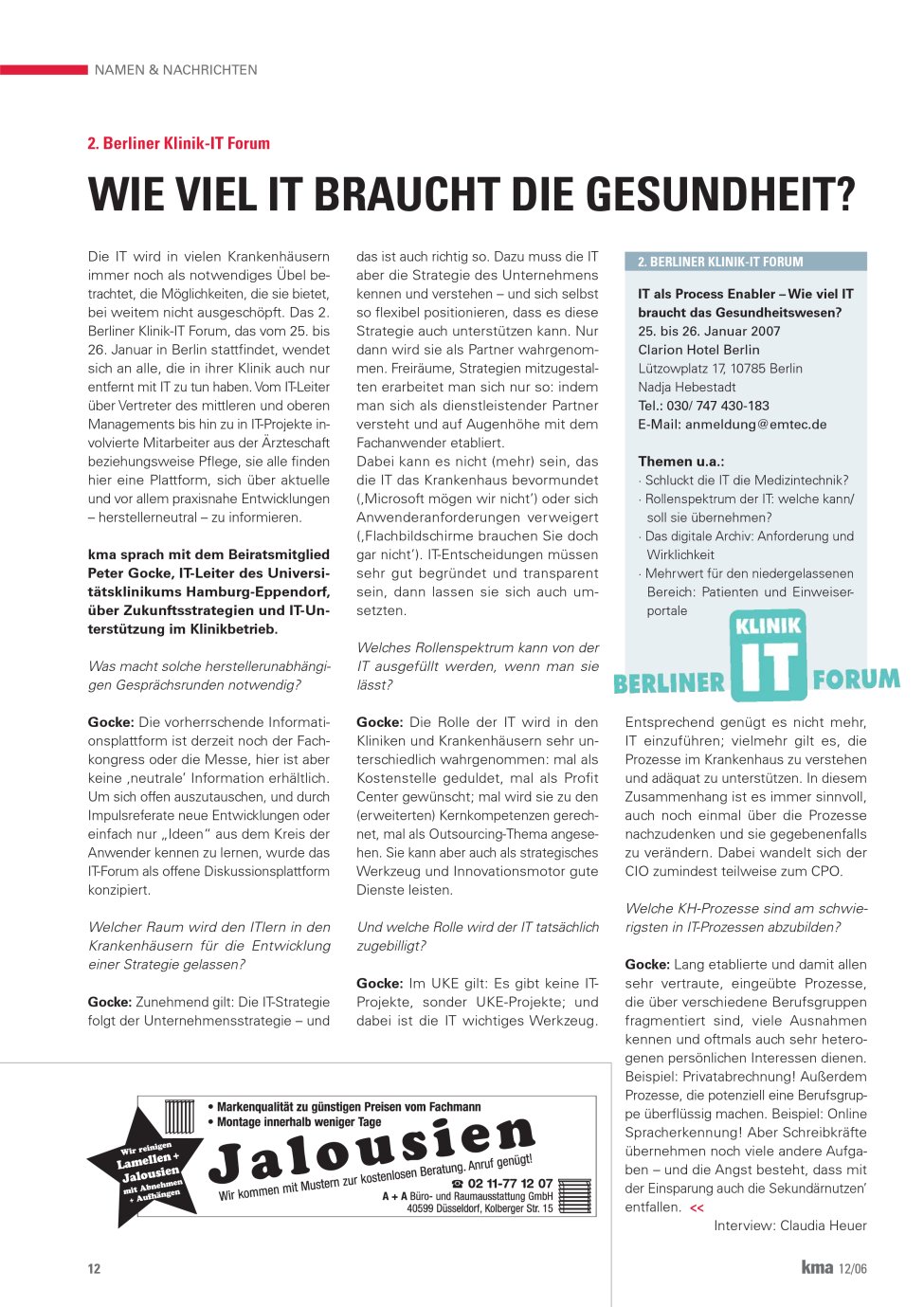 Vorschauseite 1: Wie viel IT braucht die Gesundheit?