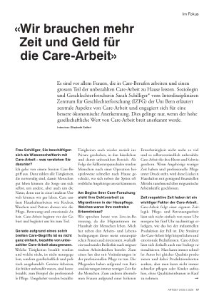 Vorschauseite 1: «Wir brauchen mehr Zeit und Geld für die Care-Arbeit»