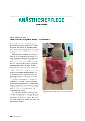 Vorschauseite 1: Anästhesiepflege Nachrichten Neuer Katheterschlauch Ultraschall statt Röntgen für bessere Lokalanästhesie