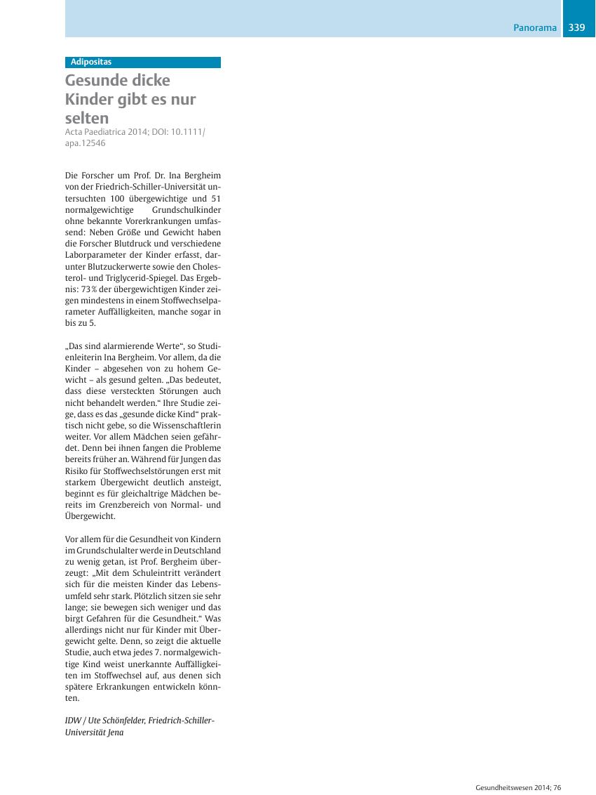 Vorschauseite 1: Gesunde dicke Kinder gibt es nur selten