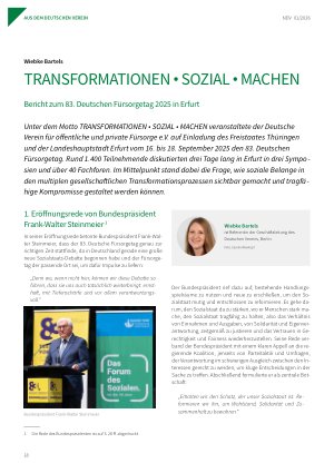 Vorschauseite 1: Transformation. sozial, machen Bericht zum 83. Deutschen Fürsorgetag 2025 in Erfurt