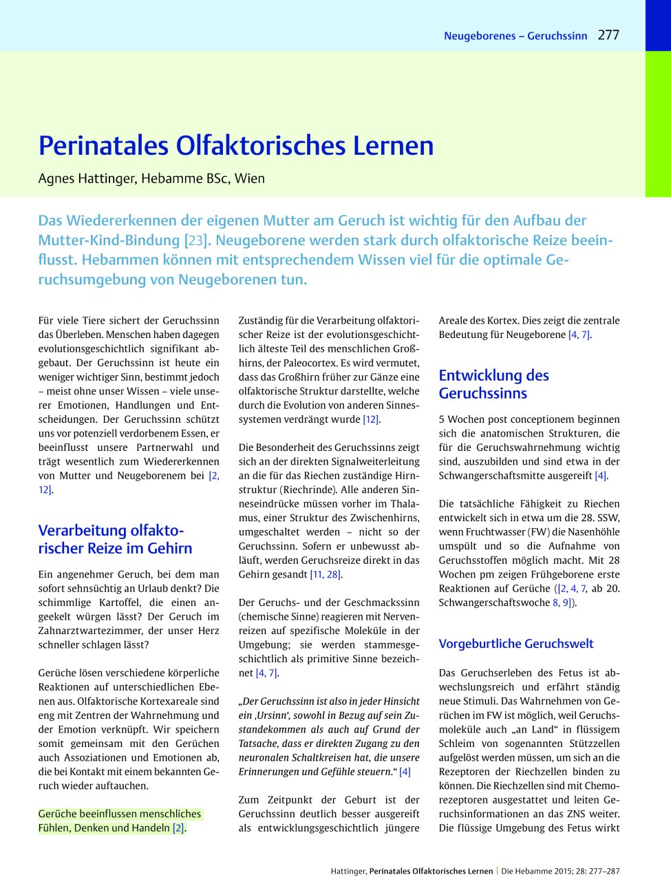 Vorschauseite 1: Perinatales Olfaktorisches Lernen