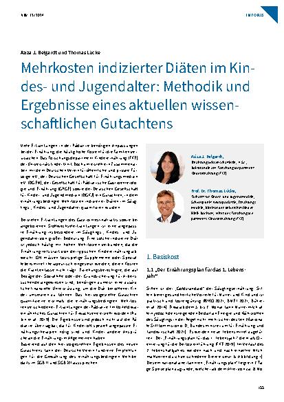 Vorschauseite 1: Mehrkosten indizierter Diäten im Kindesund Jugendalter: Methodik und Ergebnisse eines aktuellen wissenschaftlichen Gutachtens
