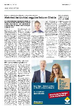 Vorschauseite 1: Umfrage zum Arbeitsentwurf einer Pflegereform von Gesundheitsminister Spahn. Mehrheit befürchtet negative Reformeffekte.