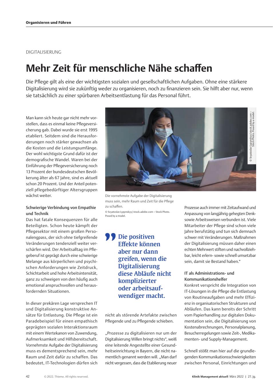 Vorschauseite 1: Digitalisierung: Mehr Zeit für menschliche Nähe schaffen
