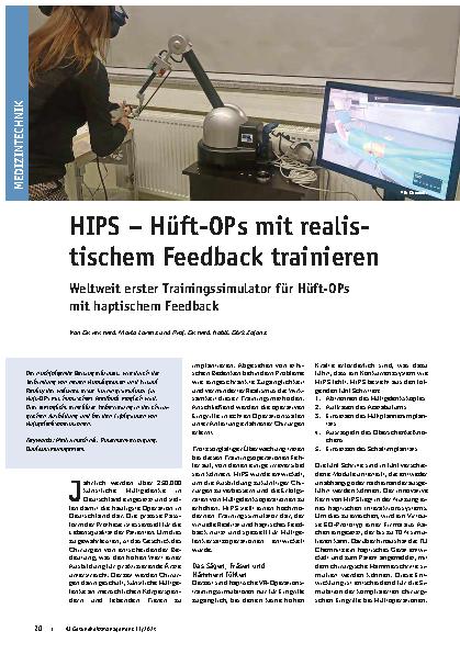Vorschauseite 1: HIPS – Hüft-OPs mit realistischem Feedback trainieren. Weltweit erster Trainingssimulator für Hüft-OPs mit haptischem Feedback.