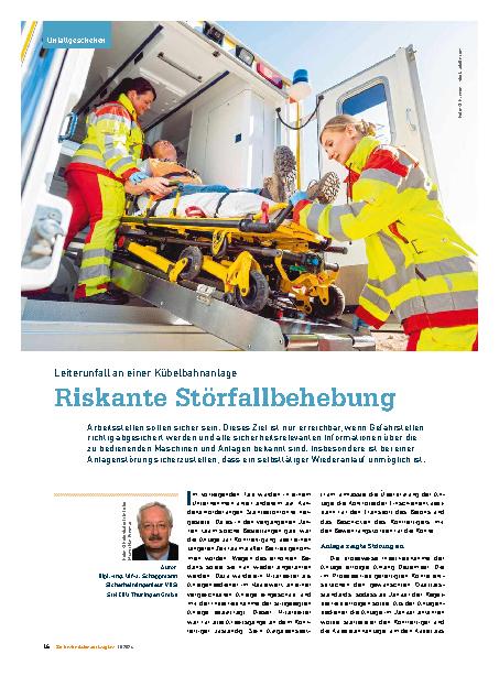 Vorschauseite 1: Leiterunfall an einer Kübelbahnanlage. Riskante Störfallbehebung.