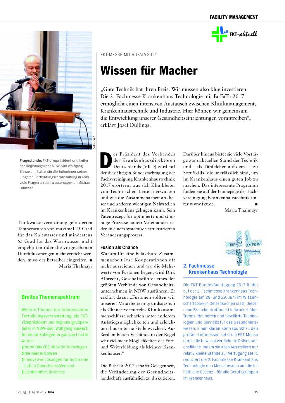 Vorschauseite 1: FKT-Messe mit BuFaTa 2017: Wissen für Macher