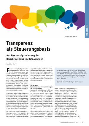 Vorschauseite 1: Transparenz als Steuerungsbasis Ansätze zur Optimierung des Berichtswesens im Krankenhaus