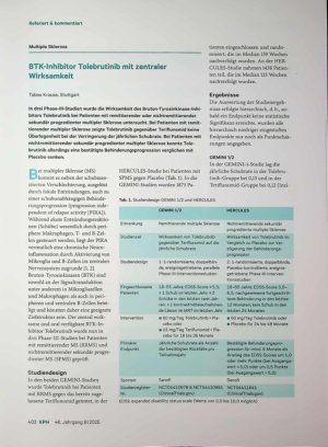 Vorschauseite 1: BTK-Inhibitor Tolebrutinib mit zentraler Wirksamkeit