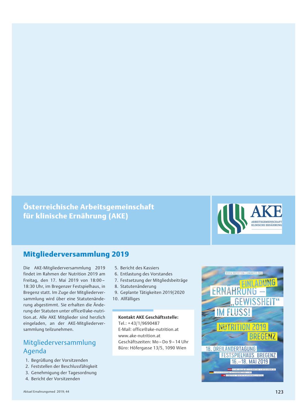 Vorschauseite 1: Österreichische Arbeitsgemeinschaft für klinische Ernährung (AKE)