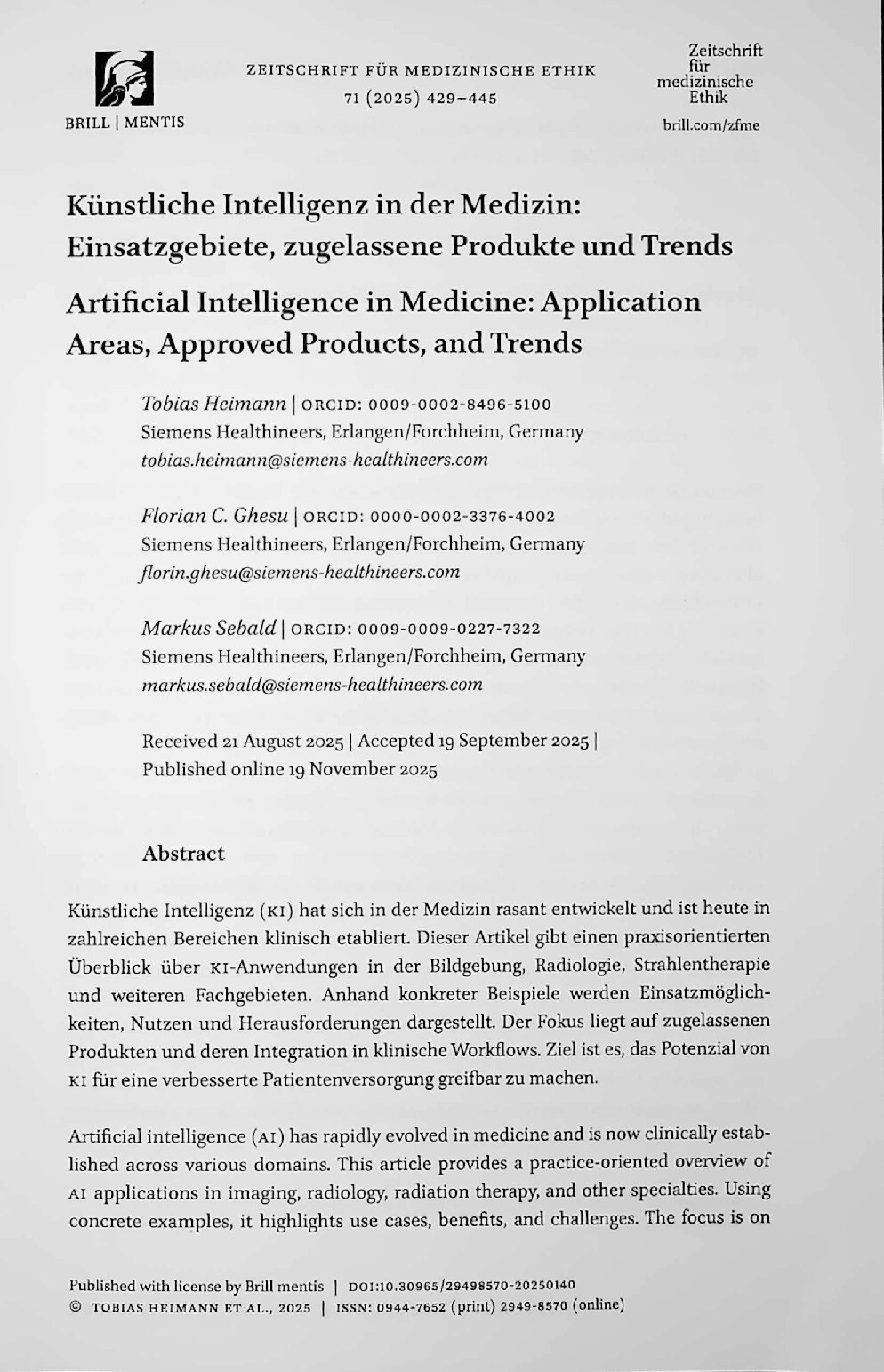 Vorschauseite 1: Künstliche Intelligenz in der Medizin: Einsatzgebiete, zugelassene Produkte und Trends