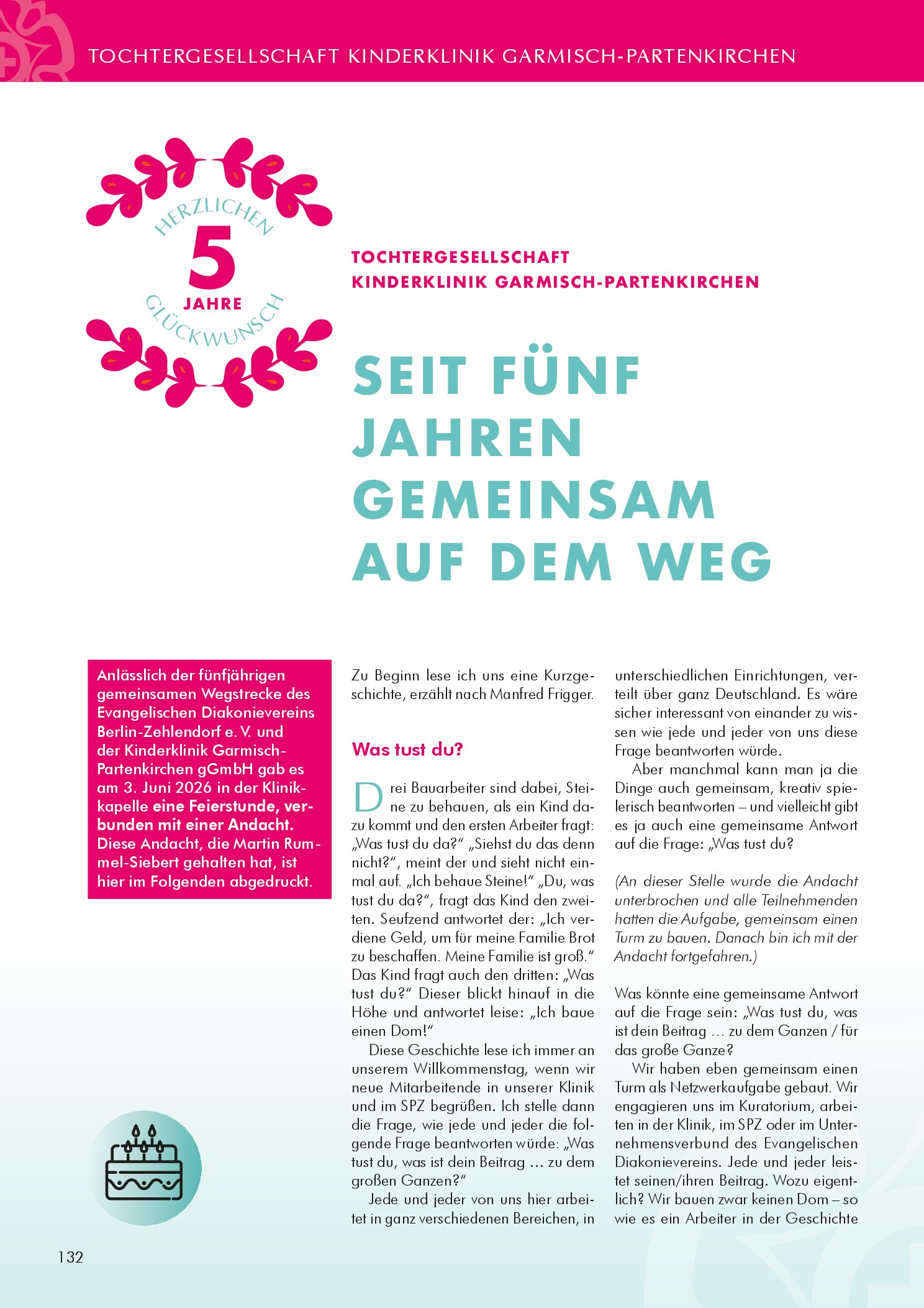 Vorschauseite 1: Seit fünf Jahren gemeinsam auf dem Weg