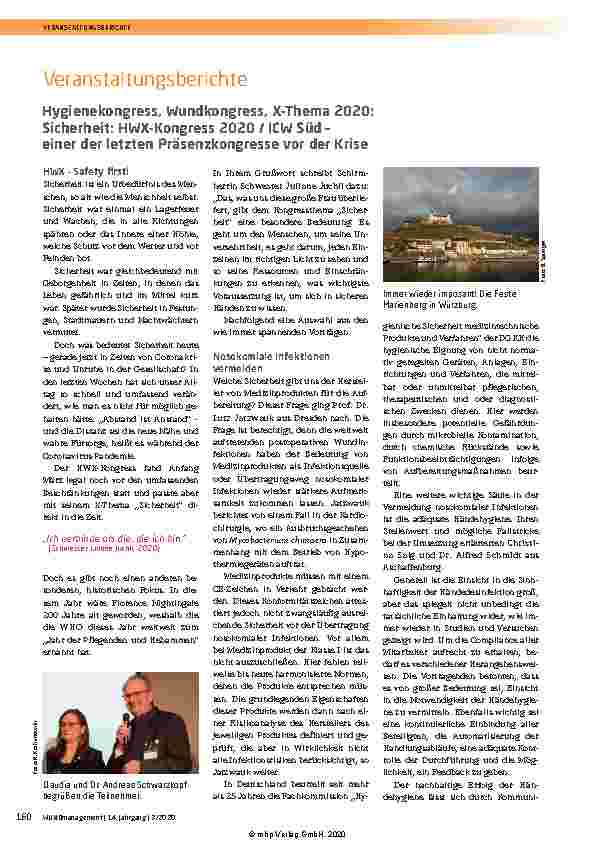 Vorschauseite 1: Hygienekongress, Wundkongress, X-Thema 2020: Sicherheit: HWX-Kongress 2020 / ICW Süd – einer der letzten Präsenzkongresse vor der Krise