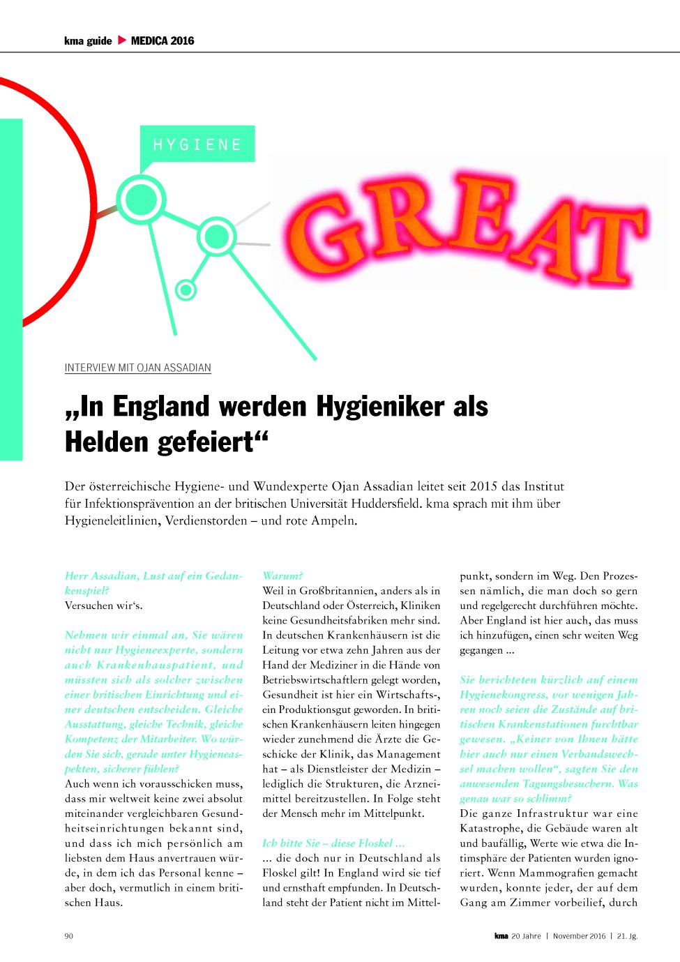 Vorschauseite 1: Interview mit Ojan Assadian: „In England werden Hygieniker als Helden gefeiert“