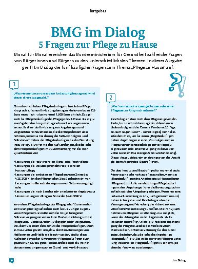 Vorschauseite 1: BMG im Dialog: 5 Fragen zur Pflege zu Hause