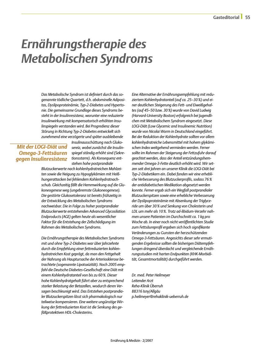 Vorschauseite 1: Ernährungstherapie des Metabolischen Syndroms