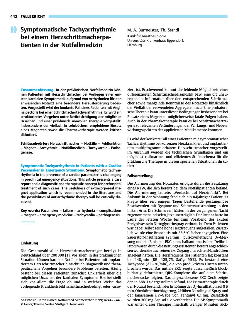 Vorschauseite 1: Symptomatische Tachyarrhythmie bei einem Herzschrittmacherpatienten in der Notfallmedizin