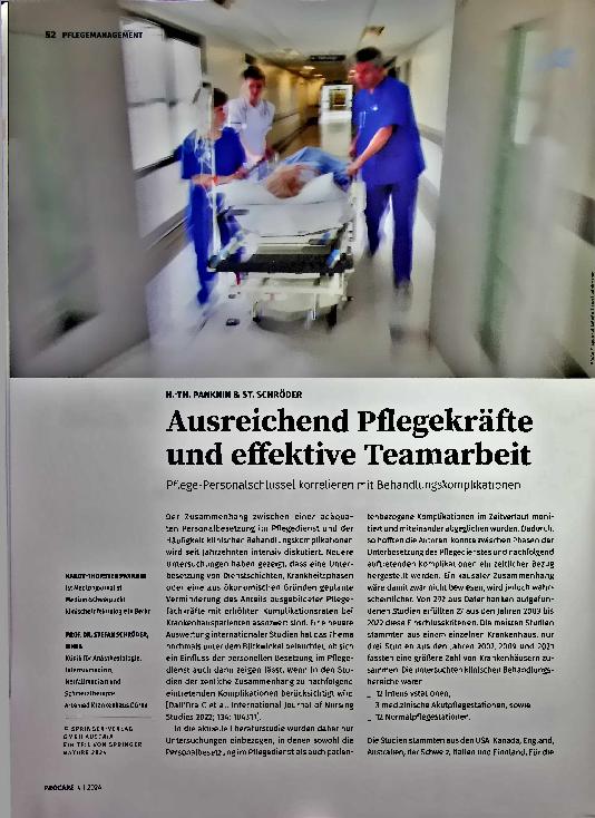 Vorschauseite 1: Ausreichend Pflegekräfte und effektive Teamarbeit des Pflegepersonals korrelieren mit Behandlungskomplikationen.