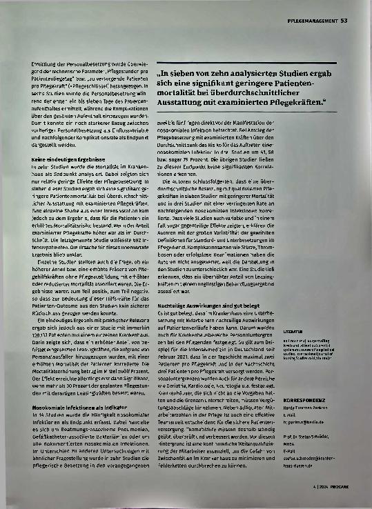 Vorschauseite 2: Ausreichend Pflegekräfte und effektive Teamarbeit des Pflegepersonals korrelieren mit Behandlungskomplikationen.