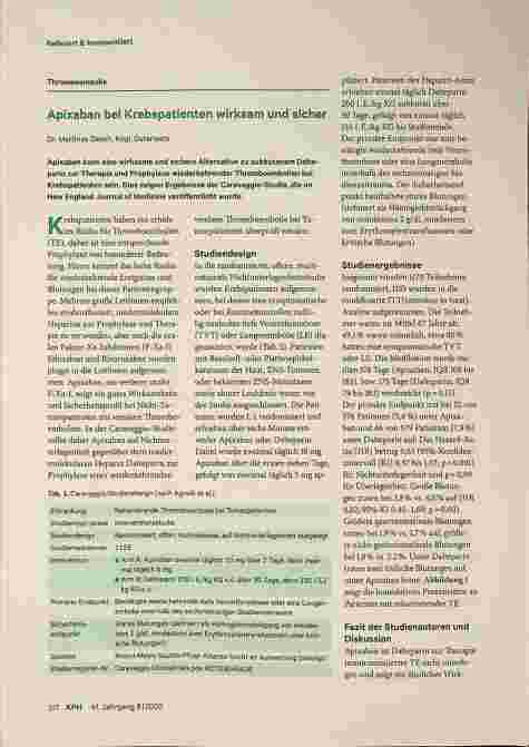 Vorschauseite 1: Apixaban bei Krebspatienten wirksam und sicher
