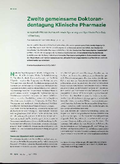 Vorschauseite 1: Zweite gemeinsame Doktorandentagung Klinische Pharmazie