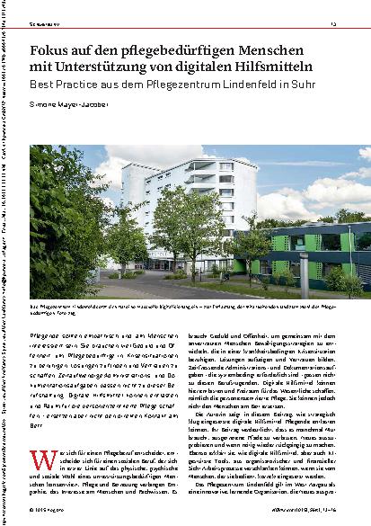 Vorschauseite 1: Fokus auf den pflegebedürftigen Menschen mit Unterstützung von digitalen Hilfsmitteln Best Practice aus dem Pflegezentrum Lindenfeld in Suhr