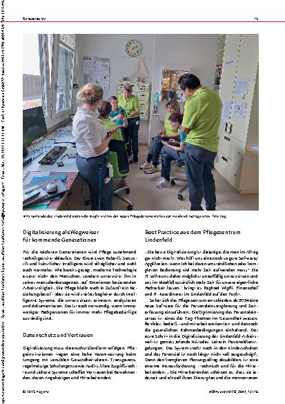 Vorschauseite 3: Fokus auf den pflegebedürftigen Menschen mit Unterstützung von digitalen Hilfsmitteln Best Practice aus dem Pflegezentrum Lindenfeld in Suhr