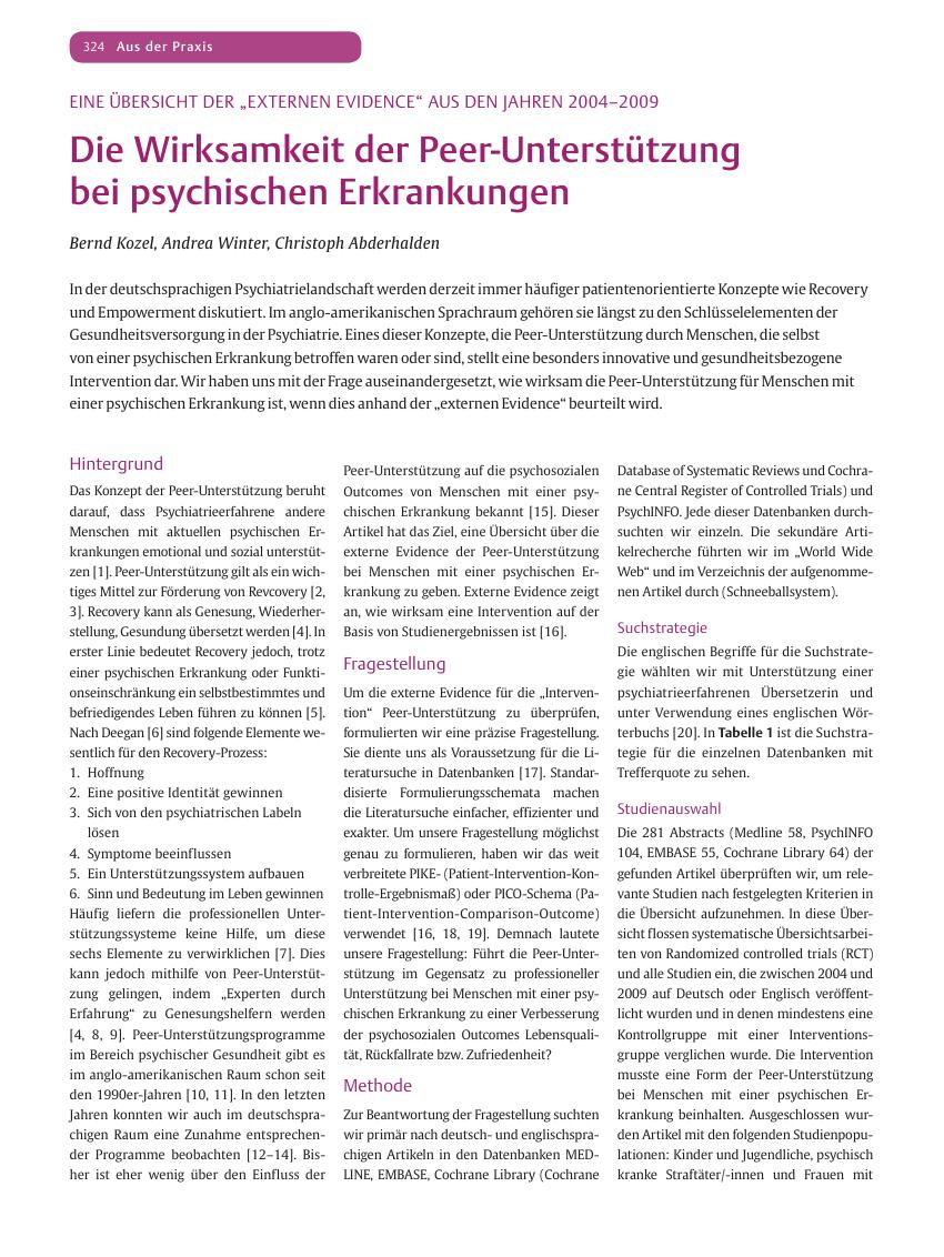 Vorschauseite 1: Die Wirksamkeit der Peer-Unterstützung bei psychischen Erkrankungen