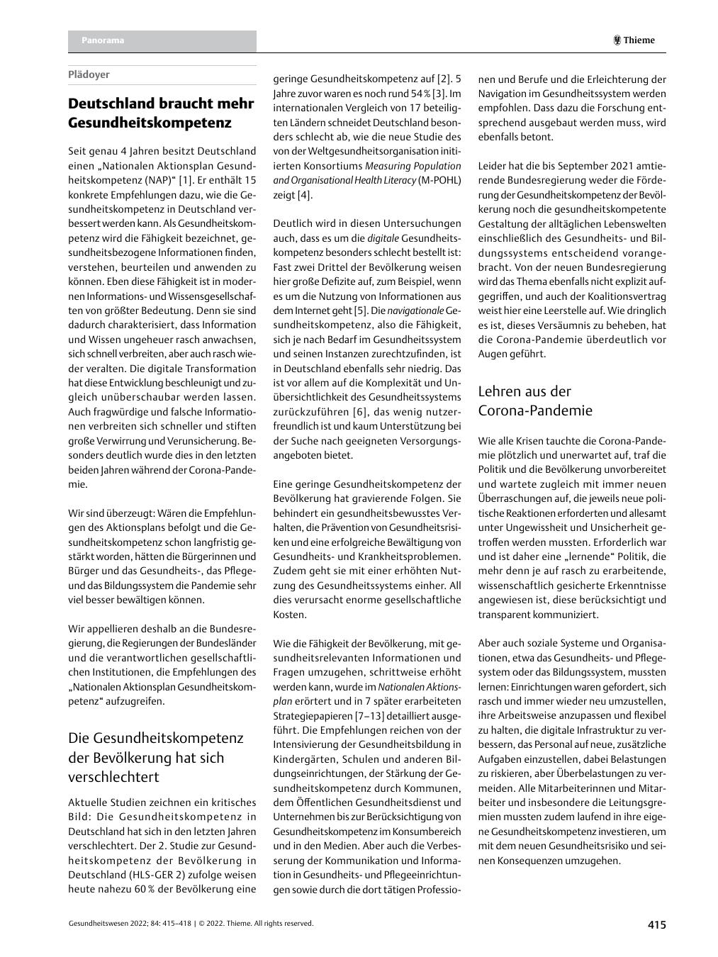 Vorschauseite 1: Deutschland braucht mehr Gesundheitskompetenz.