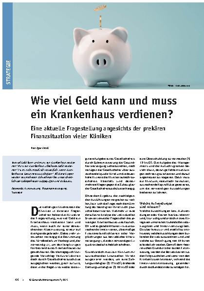 Vorschauseite 1: Wie viel Geld kann und muss ein Krankenhaus verdienen?