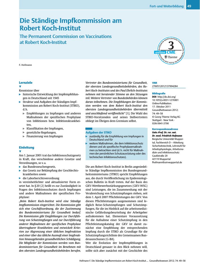 Vorschauseite 1: Die Ständige Impfkommission am Robert Koch-Institut