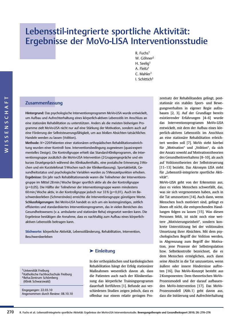 Vorschauseite 1: Lebensstil-integrierte sportliche Aktivität: Ergebnisse der MoVo-LISA Interventionsstudie