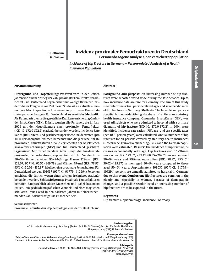 Vorschauseite 1: Inzidenz proximaler Femurfrakturen in Deutschland