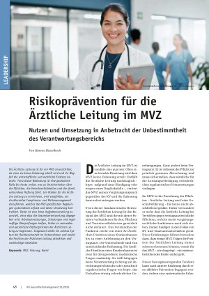 Vorschauseite 1: Risikoprävention für die Ärztliche Leitung im MVZ Nutzen und Umsetzung in Anbetracht der Unbestimmtheit des Verantwortungsbereichs