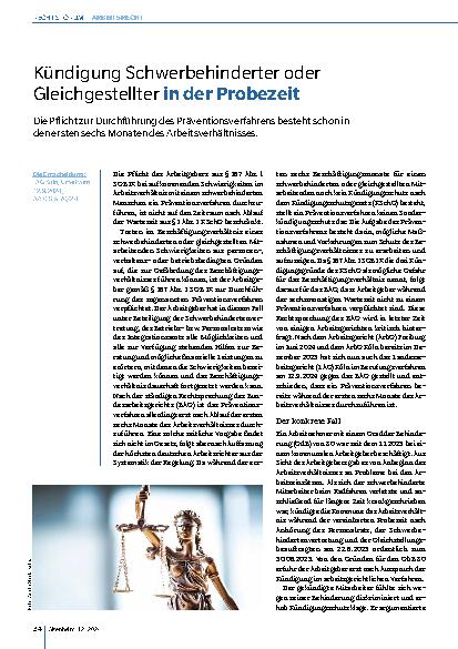 Vorschauseite 1: Kündigung Schwerbehinderter oder Gleichgestellter in der Probezeit