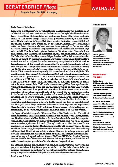 Vorschauseite 1: Beraterbrief Pflege Heft 16 - 2024