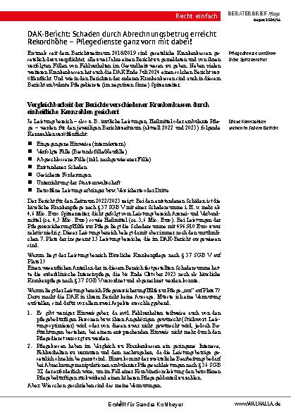 Vorschauseite 2: Beraterbrief Pflege Heft 16 - 2024